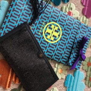 Black sequin wristlet Toryburch